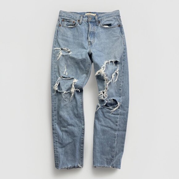 Levi's Premium Women's Jeans Blue Size 27 Wedgie Straight Button Fly Distressed - Picture 1 of 13